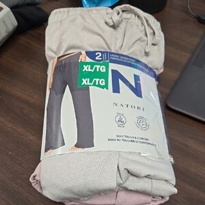 Natori Size XL Beige and Pastel Pink 2 Pack of Relaxed Fit Lounge Pants